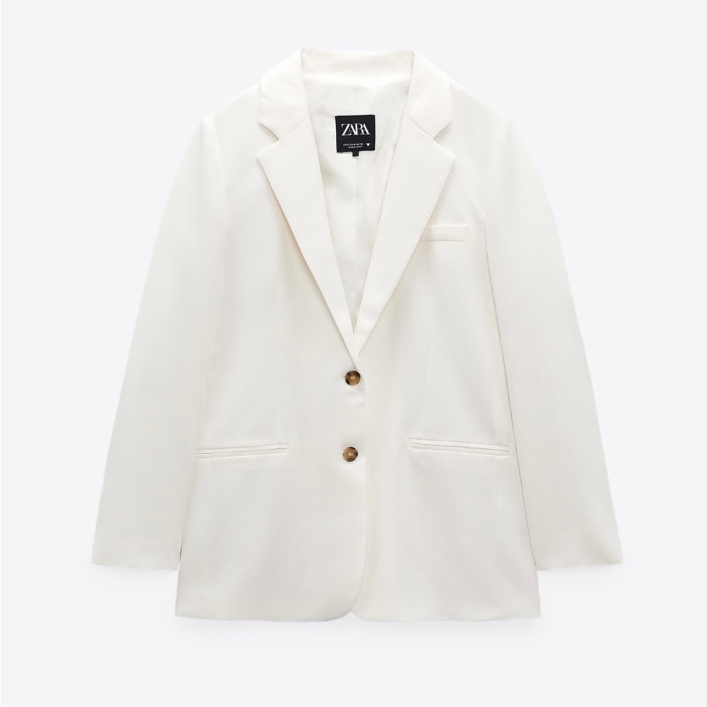Zara Blogger’s Fav Oyster White Straight Cut Out Blazer with Lapel Collar Sz XL‎ - Picture 10 of 16